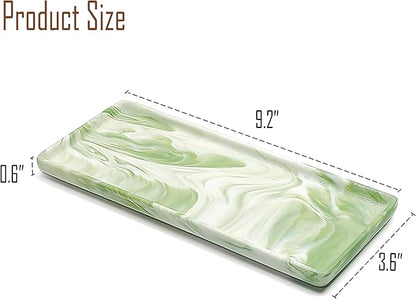 9.2" Porcelain Small Bathroom Tray, Ceramic Countertop and Vanity Tray for Cosmetics, Perfume, Jewelry, Candle - Kitchen Soap Tray for Kitchen Counter (Green)