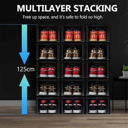 Mobestech 6Pcs Stacked Shoe Storage Box Plastic Organizer Magnetic Door Dustproof and Resistant for Sneakers and Boots Stackable Shoe Boxes for Closet
