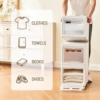 Shoe Box Shoe Storage Box Shoe Storage Organizer ，Under Bed Shoe Storage， With Wheels Stackable (White, 3 Pack)