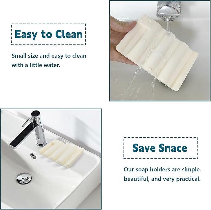 Silicone Soap Dish,Self Draining Soap Holder Perfect for Shower,Bathroom Sink,Kitchen Sink & Travel,Non-Slip Bar Soap Holder Extend Soap Life,Keep Soap Bars Dry & Easy Cleaning Beige-2Pcs