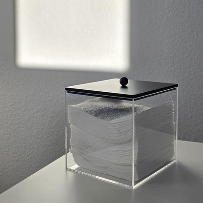 Puricon Acrylic Disposable Facial Towels Holder, Clear Storage Bin with Wood Lid Compatible with Clean Skin Club Towel (NOT Included), Face Towelettes Container for Bathroom Counter -Black