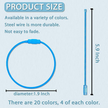80 Pcs Wire Keychain Cable Steel Wire Key Ring，5.9 Inches Stainless Steel Key Ring Loop Holder for Luggage Tags,Keys ，ID Tag