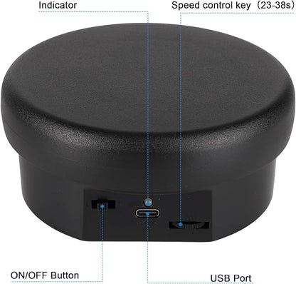 360° Motorized Rotating Display with Type-C Cable, 4.7in / 6.6lb Electric Rotating Platform for Jewelry Photography Products Live Show Video shoot, Mushroom Rotating Stand for 3D Model Cake Black