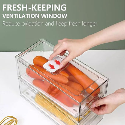 2 Pack Large Capacity Refrigerator Organizer and Storage, Fruit Storage Containers,Stackable Fridge Storage Containers for Drinks, Meat,Vegetable,Produce,Kitchen, Barbecue Shop, Restaurant, BPA-Free