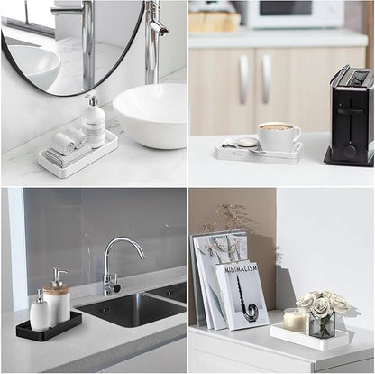 Gurygo 8" Ceramic Kitchen Soap Tray - Small Rectangular Vanity Tray for Bathroom - Countertop and Vanity Tray - Comestic Holder Bathtub Organizer - Bathroom Tray, (Black, Set/1)