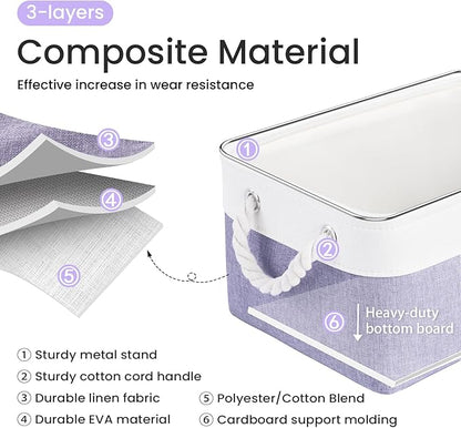 Storage Baskets for Shelves 13.8x9.8x6.7 Inch, Foldable Fabric Storage Bins with Handles, Small Storage Baskets for Organizing Closet, Office, Home Organization (6-Pack, White&Purple)