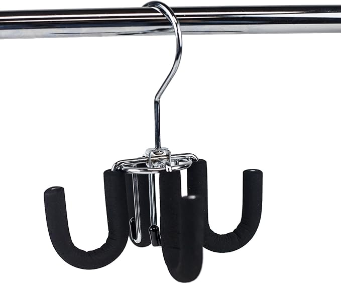 Huji 4 Hooks Swivel Belt Hanger Tie Scarves Necklace Purse Rack Clothes Organizer Closet Storage (1, Black Swivel Belt Hanger)
