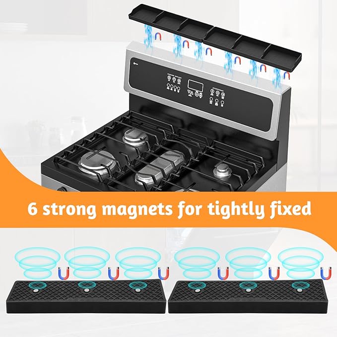 Foeacry 30 Inch Silicone Stove Oven Top Shelf Magnetic for Kitchen Gadgets, Soft Flexible Strong Magnetic Heat Resistant Spice Rack Kitchen Organizer