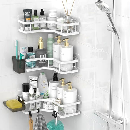 AKTECKE Corner Shower Caddy Bathroom Organizer Adhesive Shower Rack Bathtub Shelves - 3Pack No Drilling Shower Shelf For Inside Shower - Rustproof Bath Tub Organizer Caddy