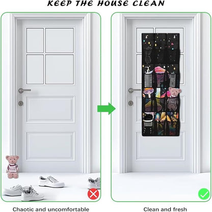 Cowhide Pattern Over The Door Organizer 12 Pockets Over The Door Closet Organizer Large Capacity Shoe Holder Hanger for Living Room Easy to Install Shoe Holder Hanger