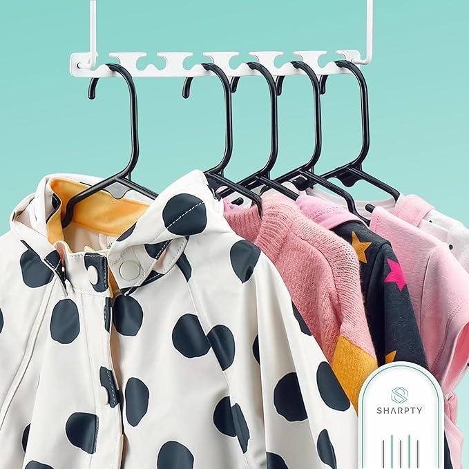 Sharpty Kids Plastic Hangers, Children's Hangers for Baby, Toddler, and Child Clothes - Everyday Standard Use - Ideal for Boys and Girls Closet, Clothing, Pants, Coats, and More - Black, 40 Pack