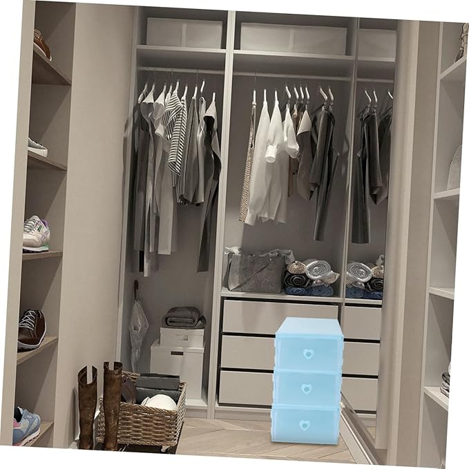 3Pcs Thickened Transparent PP Plastic Shoe Boxes with Drawer Design Dustproof and Moisture-resistant Loafers Storage Containers Light Blue Organizer for Closet and Cabinet