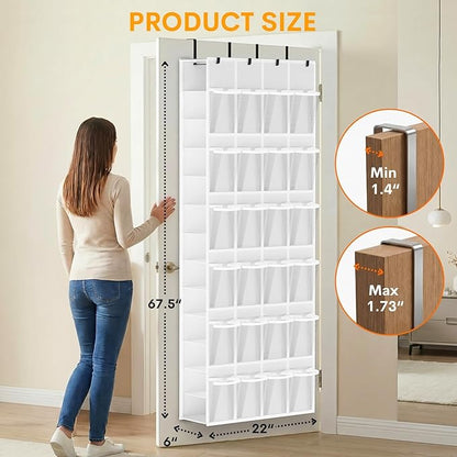 Ofiray-home Over The Door Shoe Organizer, 50 Large Pockets Double-Sided Shoe Organizer for Closet Door, Hanging Shoe Storage Up to 50 Pairs, Mesh Front Pockets & Side Storage for Sneakers, Heels,White