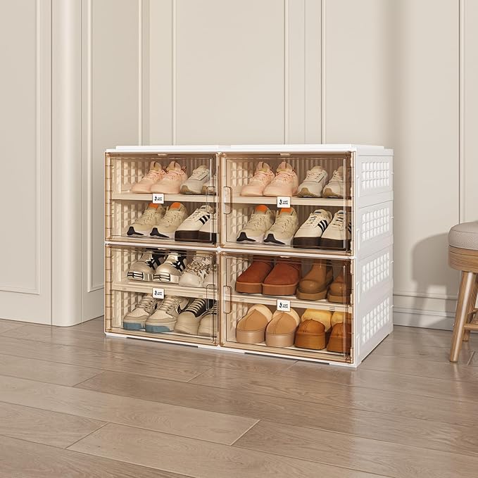 ANTBOX Foldable Shoe Rack Cabinet with Clear Doors, Extra Large Shoe Organizer for Entryway & Closet, Portable Dust-Free Storage Shelf Holds 16 Pairs (X-Large 16 Pairs)