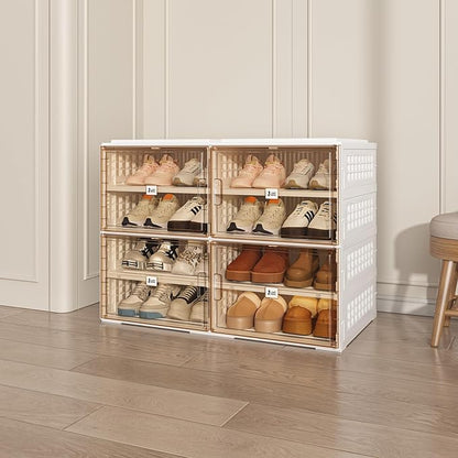 ANTBOX Foldable Shoe Rack Cabinet with Clear Doors, Extra Large Shoe Organizer for Entryway & Closet, Portable Dust-Free Storage Shelf Holds 16 Pairs (X-Large 16 Pairs)