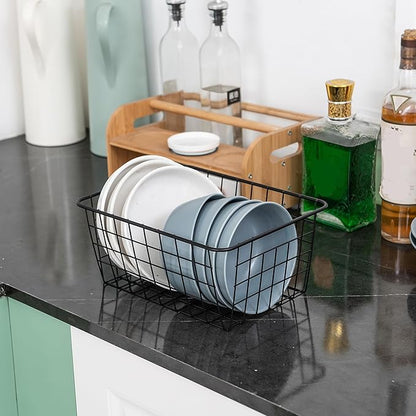 JUNCHU CHERRY Wire Kitchen Storage Basket 5 Packs,Perfect Pantry Organization Accessories Basket,Laundry,Countertop Organization,Suitable for Kitchen,Bathroom,Bedroom,Tabletop,Stackable,Black