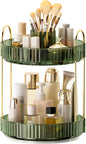 360° Rotating Makeup Organizer, Upgraded 2 Tier Skincare Perfume Organizers for Women, Bathroom Organizer Countertop, Clear Cosmetic Dresser Organizer with Makeup Brush Holder, Sink&Counter (Green)