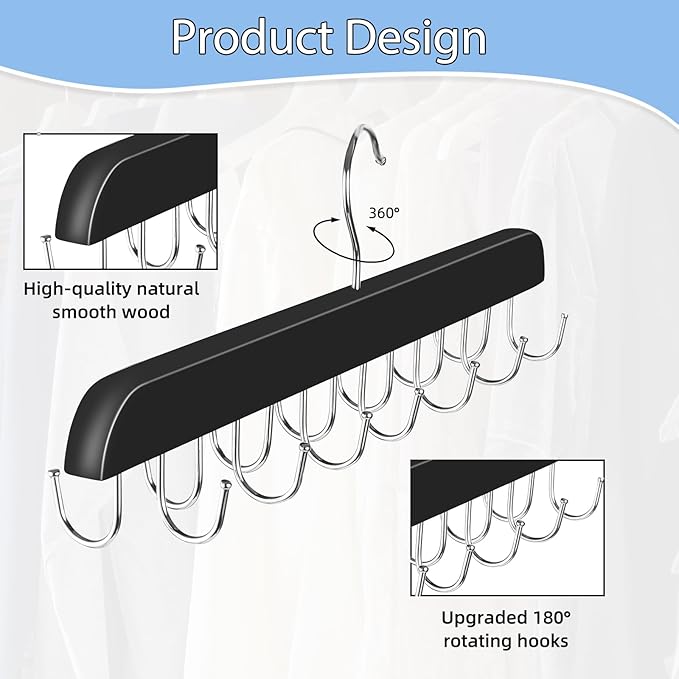 Dntorx Hat Hangers for Closet, 2 Pack Hat Organizer for Baseball Caps with 14 Hooks Space Saving Hat Racks Ball Caps Hat Holder Organizer Tie Belt Hanger for Closet Storage Solution (Black)