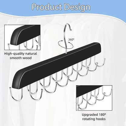 Dntorx Hat Hangers for Closet, 2 Pack Hat Organizer for Baseball Caps with 14 Hooks Space Saving Hat Racks Ball Caps Hat Holder Organizer Tie Belt Hanger for Closet Storage Solution (Black)