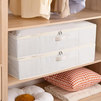 Clothes Organizers, Under Bed Storage Containers, Storage Bins With Lids and Reinforced Handles, Beige, 3 Pack, 23.6 x 11.8 x 5.9 Inch