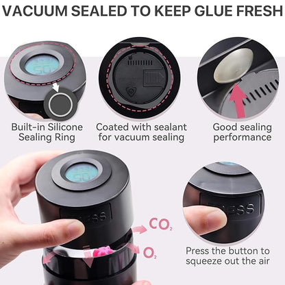 Pretty memory Eyelash Glue Storage Container with Digital Display, Temperature and Humidity Monitor, Lash Glue Holder Eyelash Extensions Adhesive Jar Stand Sealed Lash Extension Supplies, Black