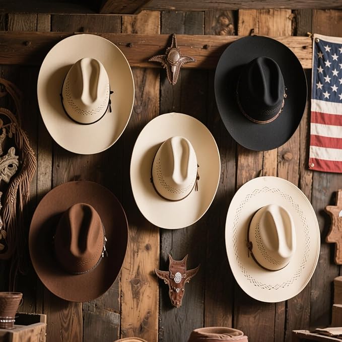 6 Pack Cowboy Hat Holder - Hat Organizer - 2.76 Inches Lift-Time Care Cowboy Rack for Wall, Heavy Duty Metal Hat Hanger Stand & Holder with Easy-to-Install Hat Hook