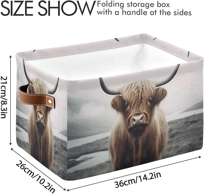 YETTASBIN Highland Cow Storage Basket 2pc, Large Collapsible Toys Clothes Organizer, Durable Canvas Storage Bin with Handle for Shelves Closet Laundry Home Office Decor