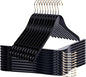 Quality Semi Curved Black Wooden Suit Hangers, 80-Pack Smooth Finish Solid Wood Coat Hanger with Swivel Hook, Jacket, Pant, Dress Clothes Hangers (Black - Gold Hook, 80)