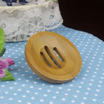 AKOAK Round Shape Natural Bamboo Wood Soap Dish Storage Holder for Shower,Counter,Sink,Bathroom - 1 Count