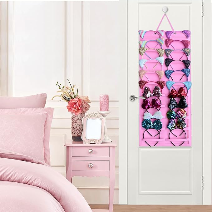 SMUK Hanging Headband Holder Organizer for Girls, Wall-mount Headband Storage Display for Women, Head Band Hair Accessories Organizer On Wall, Door, Wardrobe