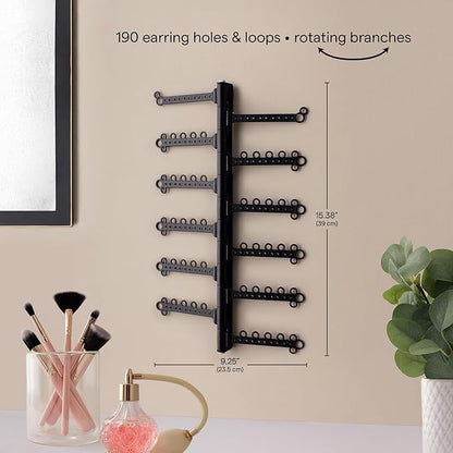 AllHungUp 12-Tier Wall Jewelry Organizer Wall Mounted Jewelry Organizer Necklace Holder Wall Mount Hanging Necklace Organizer Jewelry Hanger Wall Mounted Earring Holder Display Earring Organizer Black