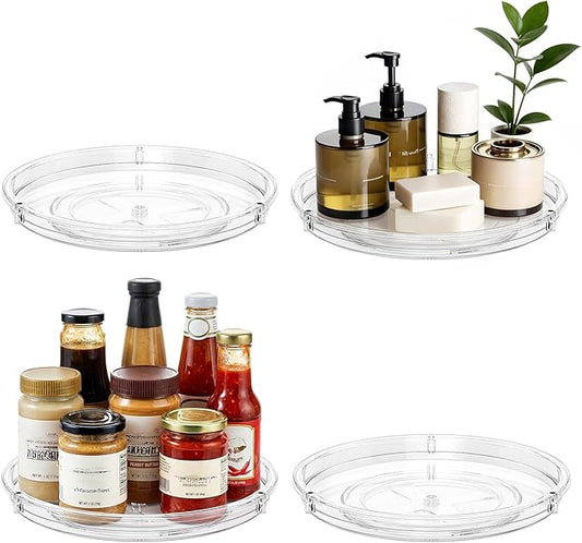 LAMU 4 Pack Lazy Susan Organizer, 9'' Clear Lazy Susan Turntable for Cabinet, Fridge, Kitchen, Pantry, Countertop, Table Top, Refrigerator Organizers and Storage, Seasoning and Spice Organizer