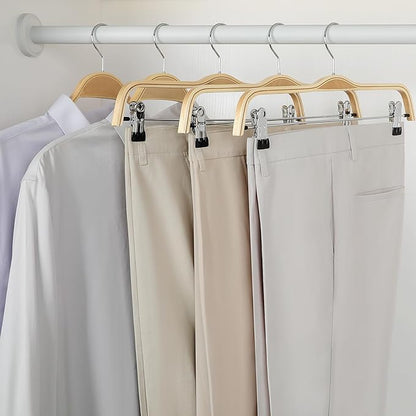 TOPIA HANGER Wooden Pants Hangers,Slim Natural Wood Skirt Hangers with Anti-Rust Hook and Adjustable Metal Clips, Perfect for Skirts, Pants, Slacks-20 Pack-CT17N20