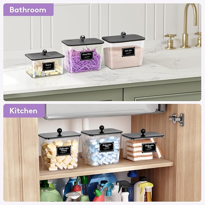 Lifewit 4 Pcs Laundry Pods Container with Bamboo Lid, Dryer Sheet Holder, Laundry Room Organization for Washing Powder, Scent Booster Beads, 2600 +2000ml/0.53+0.7gal