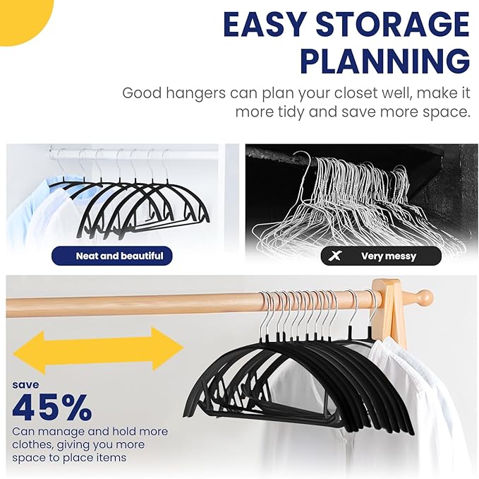 Jiang&Rong 30 Pack 16 Inch Rubber-Coated Non-Slip Metal Hangers - Heavy Duty No Bump Closet Hangers for Coats, Shirts, Suits, Sweaters (30-Pack, Black)