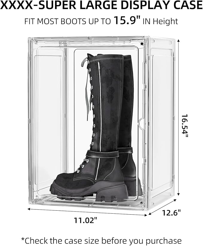 Boot Storage Organizer Tall Boot Shoe Storage Box for Closet 4 Pack Super Large Plastic Boots Container for Storage, Stackable Display Case for Collectibles, Backpack, Helmet, White, XXXXL