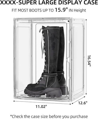 Boot Storage Organizer Tall Boot Shoe Storage Box for Closet 4 Pack Super Large Plastic Boots Container for Storage, Stackable Display Case for Collectibles, Backpack, Helmet, White, XXXXL