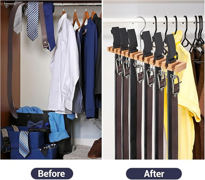 Belt Hanger Organizer for Closet: Ohuhu 2 in 1 Wall Mount Hanger 14 Slots+13 Hooks Storage Wooden Belt Organization 360 Degree Rotating Belt Display Holder for Belt Tie Scarf Accessories