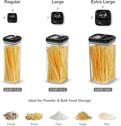 Felli Flip Tite Acrylic Food Storage Container with Lid 6” XL Air Tight Ring Seal Flip Lock, Plastic Kitchen Baking Canister for 5 lb Flour Sugar Rice Protein Powder Pantry Organizer (Nest-L Black)