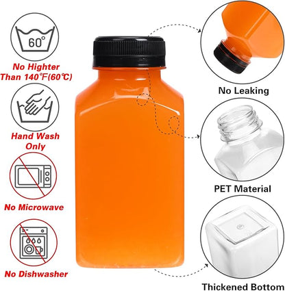 Moretoes 6pcs 10oz Plastic Juice Bottles with Caps, Clear Empty Reusable Water Bottles, Disposable Beverage Containers Bulk for Juicing Smoothies Turmeric Juice Milk and Other Beverages