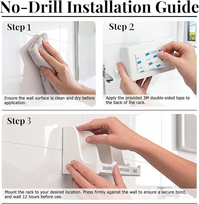 Soap Holder for Shower Wall, 3-Compartment Soap Dish for Shampoo, Conditioner and Body Soap, Fast Draining & Rust-Proof & Heavy Duty, Ultra-Strong Self Adhesive & Freestanding (White, Label)