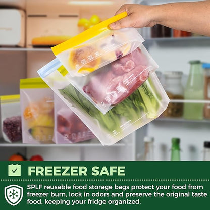 SPLF 8 Pack Stand-Up Reusable Half Gallon Freezer Bags Dishwasher Safe, Extra Thick Leakproof 1/2 Gallon Food Storage Bags, BPA Free Silicone for Meal Prep, Marinate, Veggies, Fridge Organization