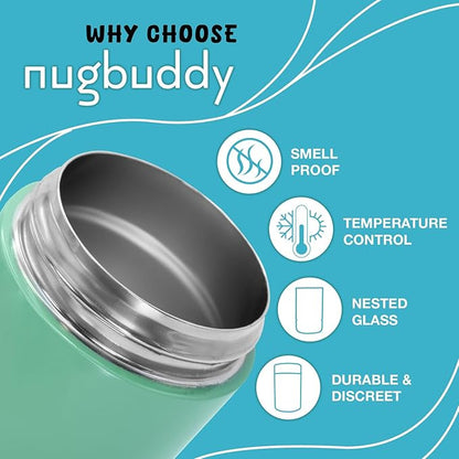 Nugbuddy Airtight Storage Container - Vacuum Sealed Insulated w Nested Glass Jar - UV Protection, Temperature Controlled Stainless - Stays Fresh - Whiteboard Finish w Marker Included - 300 ml (3/4 Oz)