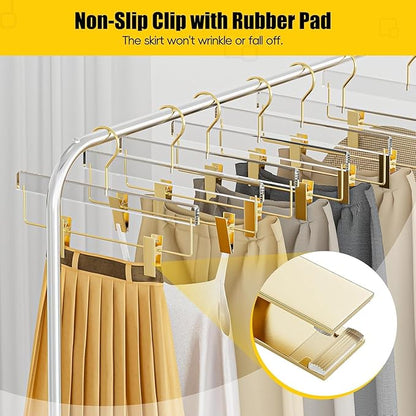 30 Pack Gold Acrylic Hangers, Clear Pants Hangers with Adjustable Non-Slip Clips for Pants, Skirts, Jeans, Trousers, Adults & Kids, Clothing Closet Storage