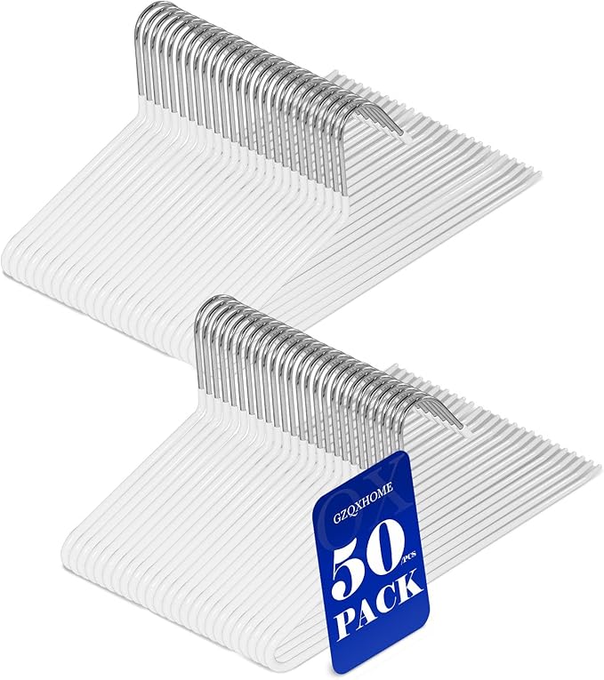 50 Pack Open Ended Pants Hangers with Non Slip Design,Suitable for Trousers,Jeans,Towels for Closet Space Saving,Durable Metal Material with Rubber Coating (White)