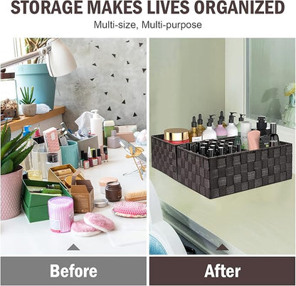 Woven Storage Baskets, Storage Bins, Cube Basket Container Baskets Storage Boxes Organizers for Clothes/Shelves/Closet, Set of 6 (Brown)