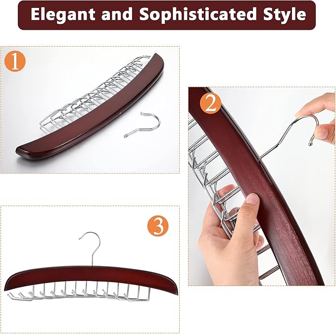 Jetec 2 Pieces Tie Rack Tie Hanger 24 Hooks Wooden Tie Rack Hanger for Closet 360 Degree Rotating Belt Holder Tie Organizer for Men Women Bras Tank Tops Camisoles(Coffee)