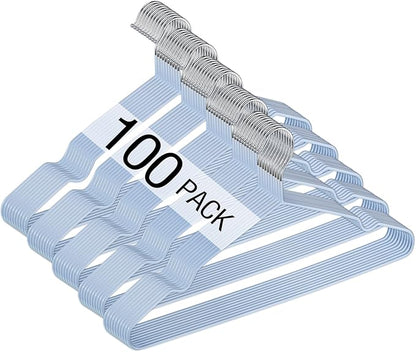 Wesiti 100 Pcs Metal Wire Non Slip Hangers for Clothes Space Saving Hanger Strong 15.7 in Triangle Clothes Coat Suit Bridal Boutique Dress for Closet Dorm Rack (Light Blue)
