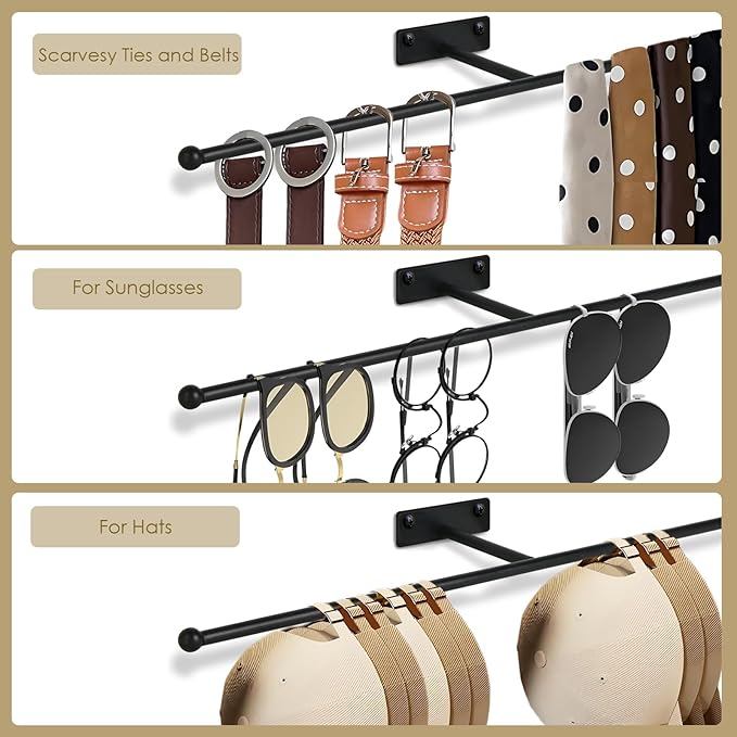 2 Pack Wall Jewelry Organizer, 14.5'' Necklace Holder for Hanging Earring, Ring, Bracelet, Hairband, Glasses Storage, Decorative Space-Saving Jewelry Display-Black