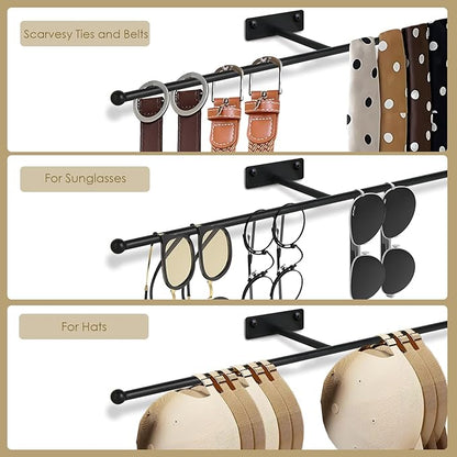 2 Pack Wall Jewelry Organizer, 14.5'' Necklace Holder for Hanging Earring, Ring, Bracelet, Hairband, Glasses Storage, Decorative Space-Saving Jewelry Display-Black